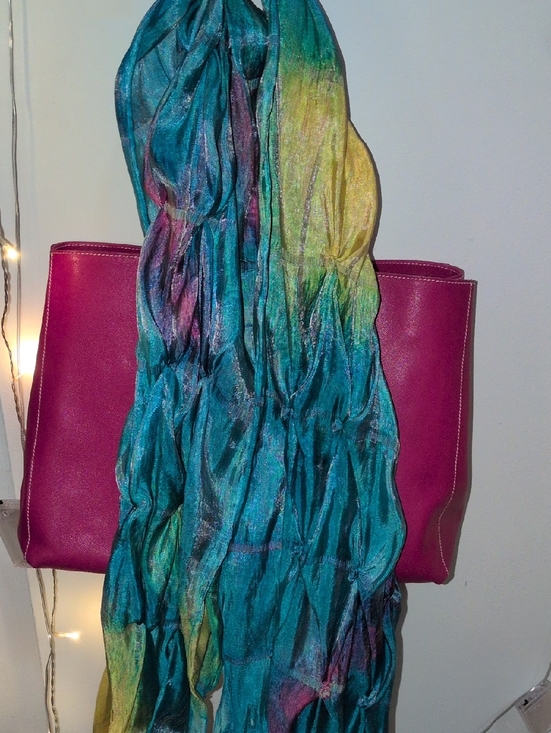 Accessories - Silk Turquoise Pink Yellow Scarf As Is